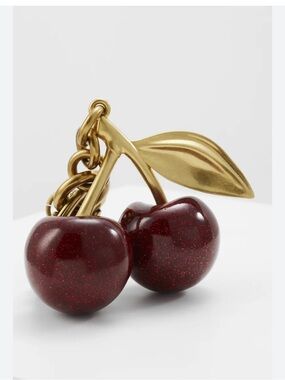 Coach Gold-Tone Cherry Key Chain with Sparkling Burgundy Cherries